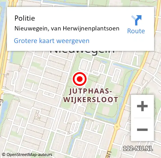 Locatie op kaart van de 112 melding: Politie Nieuwegein, van Herwijnenplantsoen op 17 oktober 2022 19:14