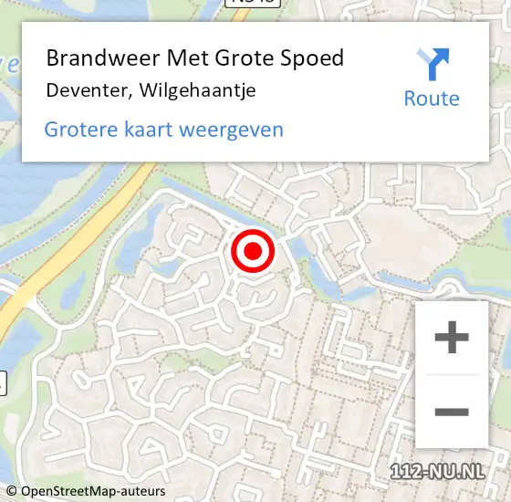 Locatie op kaart van de 112 melding: Brandweer Met Grote Spoed Naar Deventer, Wilgehaantje op 17 oktober 2022 19:15