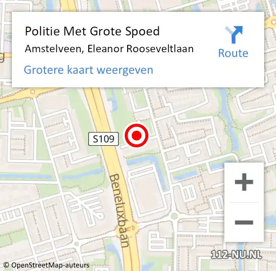 Locatie op kaart van de 112 melding: Politie Met Grote Spoed Naar Amstelveen, Eleanor Rooseveltlaan op 17 oktober 2022 19:29