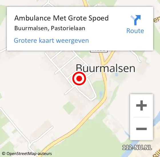 Locatie op kaart van de 112 melding: Ambulance Met Grote Spoed Naar Buurmalsen, Pastorielaan op 17 oktober 2022 19:53