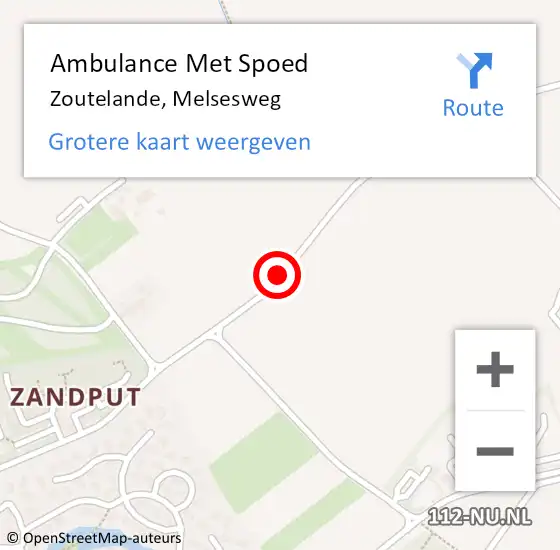 Locatie op kaart van de 112 melding: Ambulance Met Spoed Naar Zoutelande, Melsesweg op 1 augustus 2014 20:03