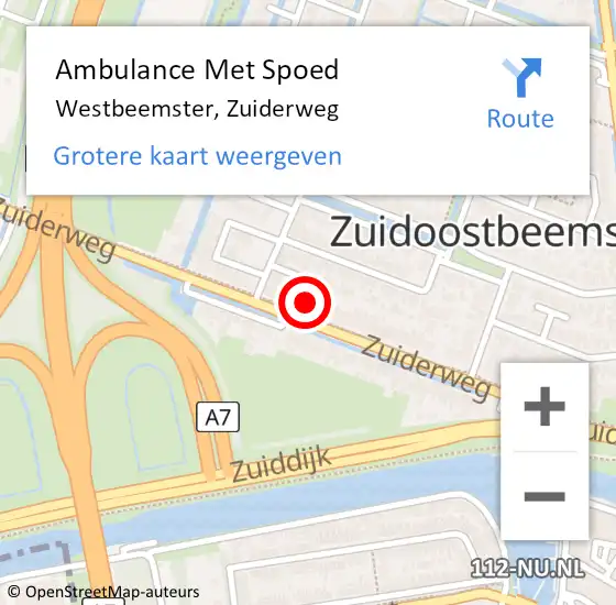 Locatie op kaart van de 112 melding: Ambulance Met Spoed Naar Westbeemster, Zuiderweg op 17 oktober 2022 20:05