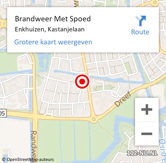 Locatie op kaart van de 112 melding: Brandweer Met Spoed Naar Enkhuizen, Kastanjelaan op 17 oktober 2022 20:10