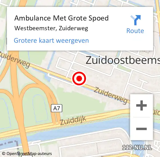 Locatie op kaart van de 112 melding: Ambulance Met Grote Spoed Naar Westbeemster, Zuiderweg op 17 oktober 2022 20:12