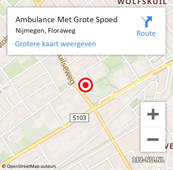 Locatie op kaart van de 112 melding: Ambulance Met Grote Spoed Naar Nijmegen, Floraweg op 17 oktober 2022 20:16