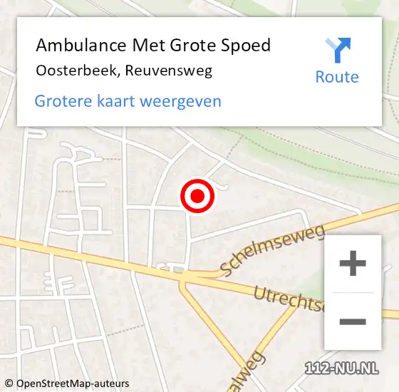 Locatie op kaart van de 112 melding: Ambulance Met Grote Spoed Naar Oosterbeek, Reuvensweg op 17 oktober 2022 20:22