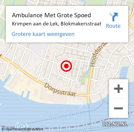 Locatie op kaart van de 112 melding: Ambulance Met Grote Spoed Naar Krimpen aan de Lek, Blokmakersstraat op 17 oktober 2022 20:28