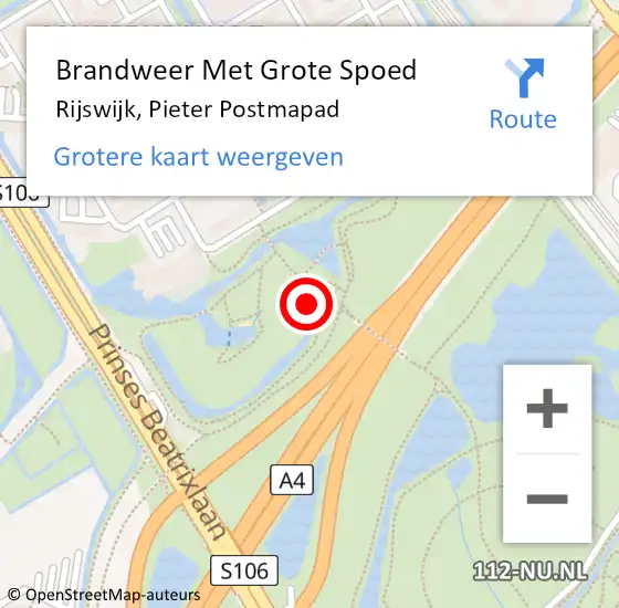 Locatie op kaart van de 112 melding: Brandweer Met Grote Spoed Naar Rijswijk, Pieter Postmapad op 17 oktober 2022 20:58