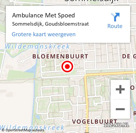 Locatie op kaart van de 112 melding: Ambulance Met Spoed Naar Sommelsdijk, Goudsbloemstraat op 17 oktober 2022 21:13