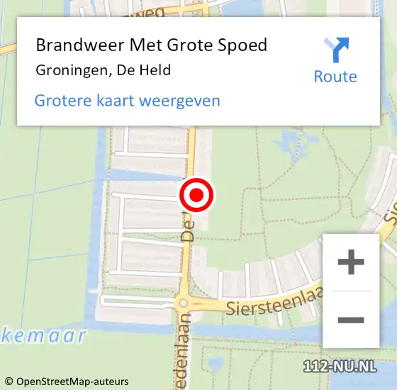 Locatie op kaart van de 112 melding: Brandweer Met Grote Spoed Naar Groningen, De Held op 1 augustus 2014 20:11