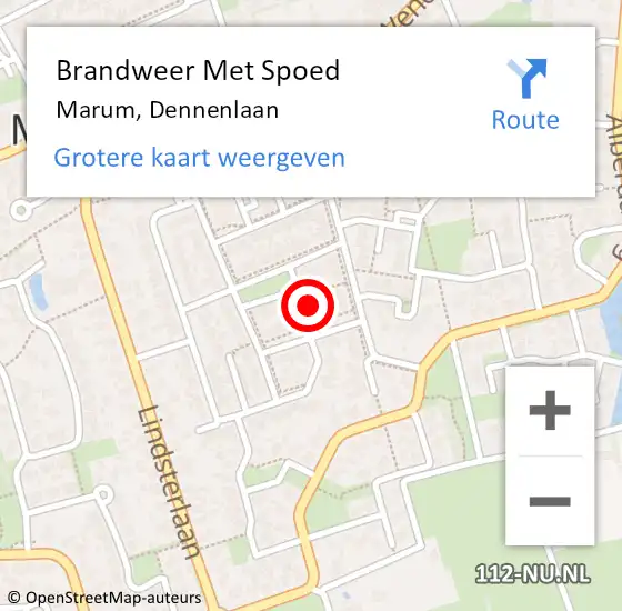 Locatie op kaart van de 112 melding: Brandweer Met Spoed Naar Marum, Dennenlaan op 17 oktober 2022 21:49
