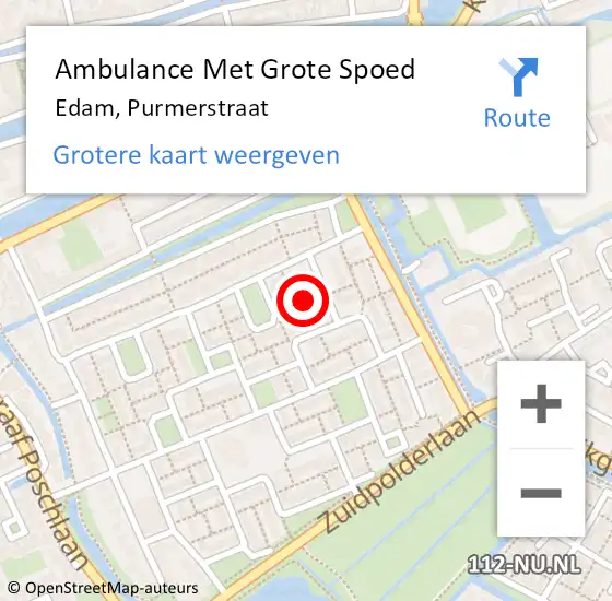 Locatie op kaart van de 112 melding: Ambulance Met Grote Spoed Naar Edam, Purmerstraat op 17 oktober 2022 21:52