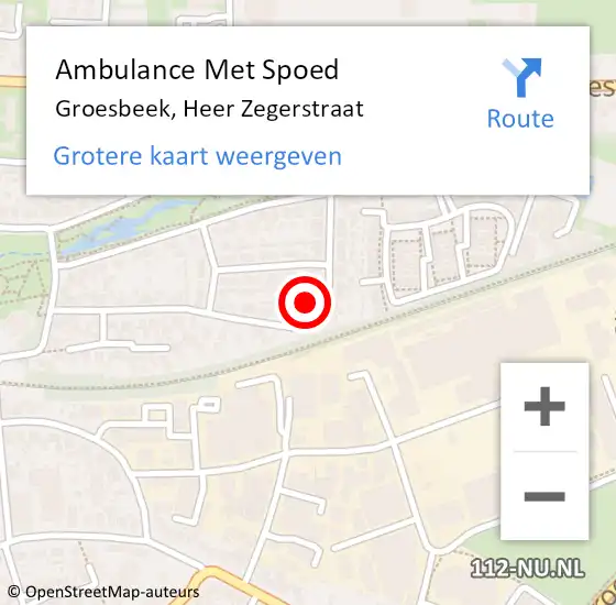 Locatie op kaart van de 112 melding: Ambulance Met Spoed Naar Groesbeek, Heer Zegerstraat op 17 oktober 2022 21:58