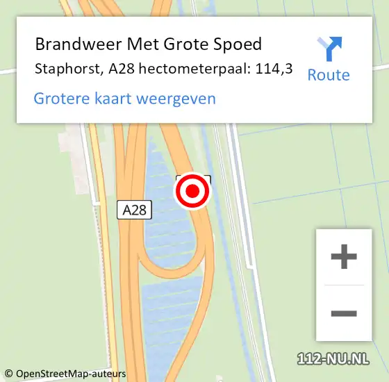 Locatie op kaart van de 112 melding: Brandweer Met Grote Spoed Naar Staphorst, A28 hectometerpaal: 114,3 op 17 oktober 2022 22:04