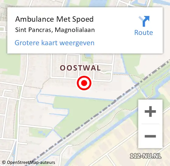 Locatie op kaart van de 112 melding: Ambulance Met Spoed Naar Sint Pancras, Magnolialaan op 17 oktober 2022 22:28