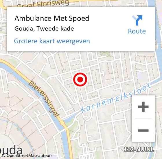 Locatie op kaart van de 112 melding: Ambulance Met Spoed Naar Gouda, Tweede kade op 17 oktober 2022 22:36