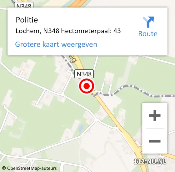 Locatie op kaart van de 112 melding: Politie Lochem, N348 hectometerpaal: 43 op 17 oktober 2022 22:39