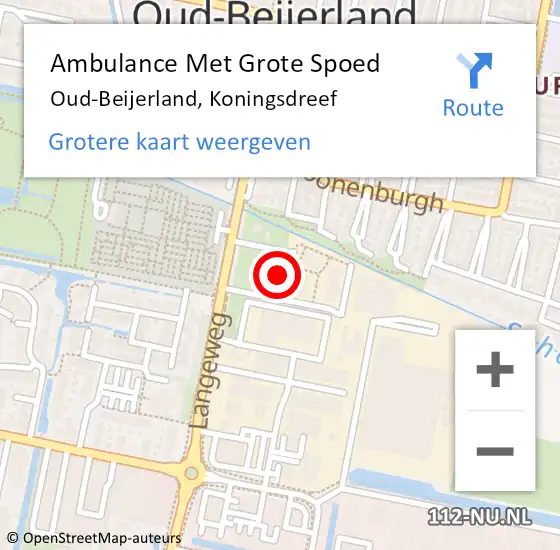 Locatie op kaart van de 112 melding: Ambulance Met Grote Spoed Naar Oud-Beijerland, Koningsdreef op 17 oktober 2022 23:18