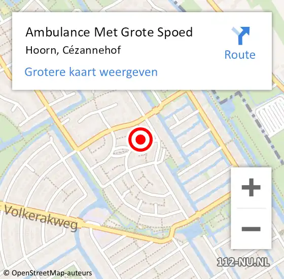 Locatie op kaart van de 112 melding: Ambulance Met Grote Spoed Naar Hoorn, Cézannehof op 18 oktober 2022 00:05