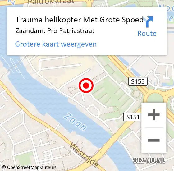 Locatie op kaart van de 112 melding: Trauma helikopter Met Grote Spoed Naar Zaandam, Pro Patriastraat op 18 oktober 2022 00:49