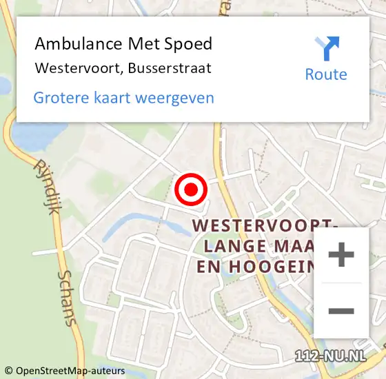 Locatie op kaart van de 112 melding: Ambulance Met Spoed Naar Westervoort, Busserstraat op 18 oktober 2022 00:58