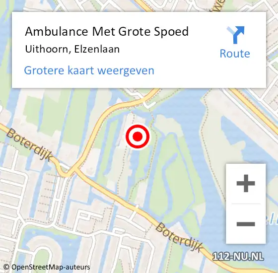 Locatie op kaart van de 112 melding: Ambulance Met Grote Spoed Naar Uithoorn, Elzenlaan op 18 oktober 2022 01:02