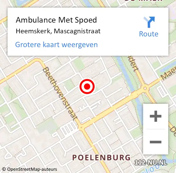 Locatie op kaart van de 112 melding: Ambulance Met Spoed Naar Heemskerk, Mascagnistraat op 18 oktober 2022 01:09