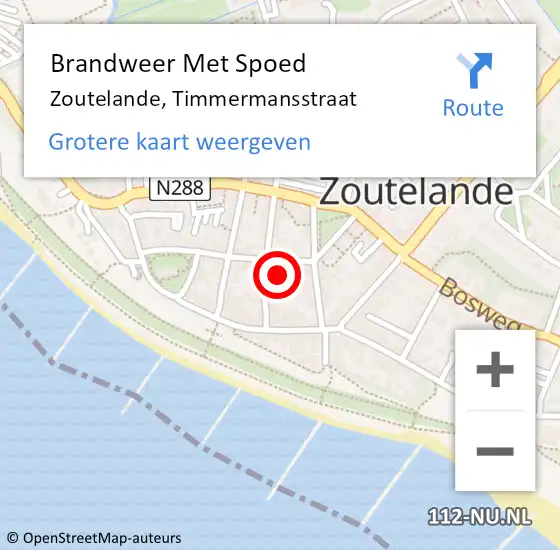 Locatie op kaart van de 112 melding: Brandweer Met Spoed Naar Zoutelande, Timmermansstraat op 18 oktober 2022 01:16