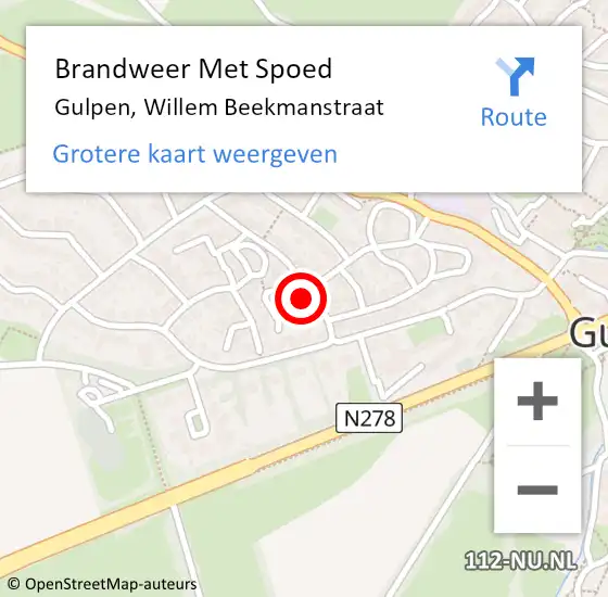 Locatie op kaart van de 112 melding: Brandweer Met Spoed Naar Gulpen, Willem Beekmanstraat op 18 oktober 2022 01:40