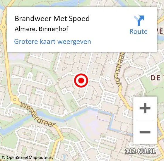 Locatie op kaart van de 112 melding: Brandweer Met Spoed Naar Almere, Binnenhof op 18 oktober 2022 02:28