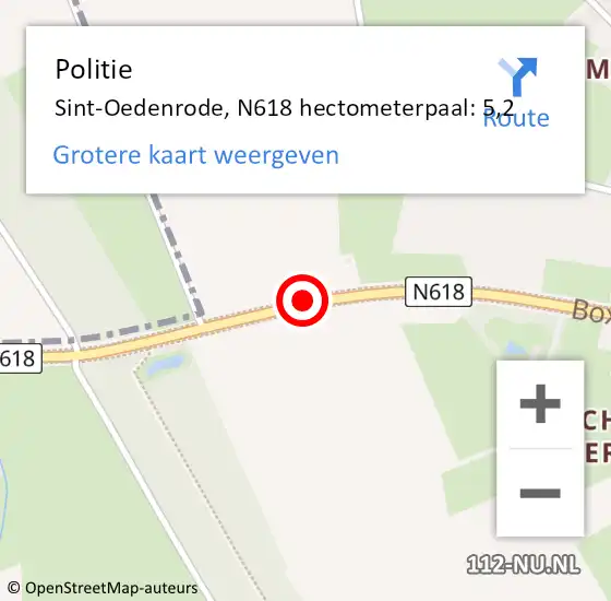 Locatie op kaart van de 112 melding: Politie Sint-Oedenrode, N618 hectometerpaal: 5,2 op 18 oktober 2022 02:31