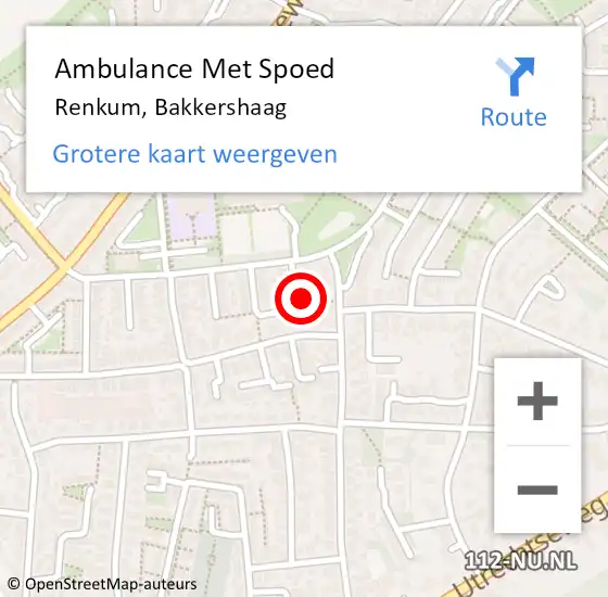 Locatie op kaart van de 112 melding: Ambulance Met Spoed Naar Renkum, Bakkershaag op 18 oktober 2022 03:46