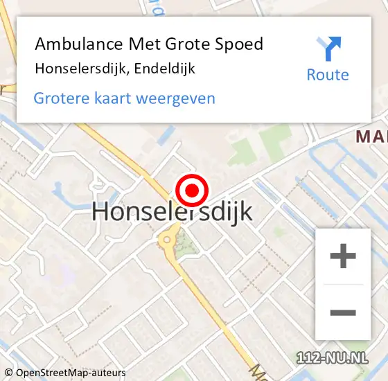 Locatie op kaart van de 112 melding: Ambulance Met Grote Spoed Naar Honselersdijk, Endeldijk op 18 oktober 2022 04:28