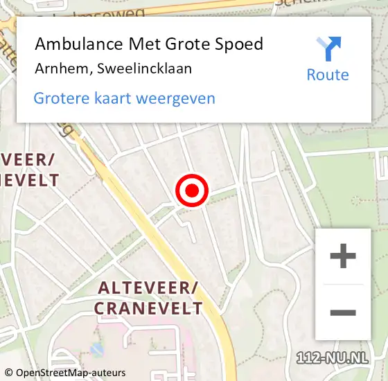 Locatie op kaart van de 112 melding: Ambulance Met Grote Spoed Naar Arnhem, Sweelincklaan op 18 oktober 2022 04:47