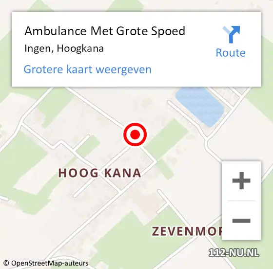 Locatie op kaart van de 112 melding: Ambulance Met Grote Spoed Naar Ingen, Hoogkana op 18 oktober 2022 05:45