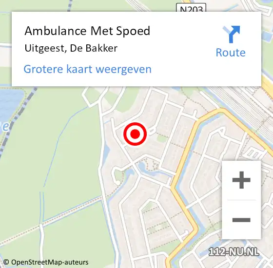 Locatie op kaart van de 112 melding: Ambulance Met Spoed Naar Uitgeest, De Bakker op 18 oktober 2022 05:52