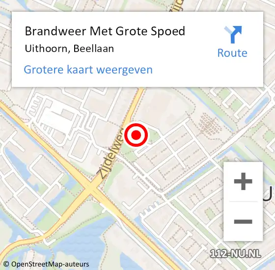 Locatie op kaart van de 112 melding: Brandweer Met Grote Spoed Naar Uithoorn, Beellaan op 18 oktober 2022 06:15