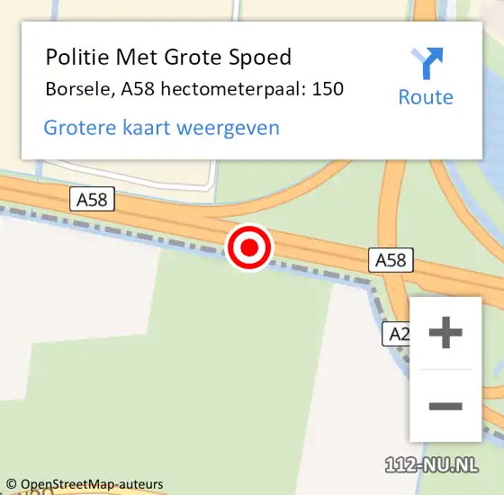 Locatie op kaart van de 112 melding: Politie Met Grote Spoed Naar Borsele, A58 hectometerpaal: 150 op 18 oktober 2022 06:20