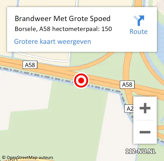 Locatie op kaart van de 112 melding: Brandweer Met Grote Spoed Naar Borsele, A58 hectometerpaal: 150 op 18 oktober 2022 06:20