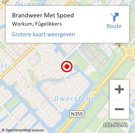 Locatie op kaart van de 112 melding: Brandweer Met Spoed Naar Workum, Fûgelikkers op 18 oktober 2022 06:32