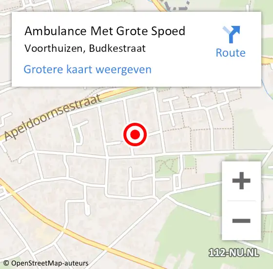 Locatie op kaart van de 112 melding: Ambulance Met Grote Spoed Naar Voorthuizen, Budkestraat op 18 oktober 2022 06:45