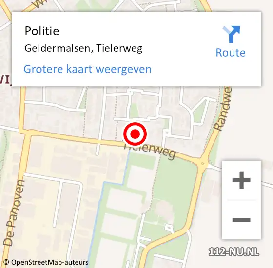 Locatie op kaart van de 112 melding: Politie Geldermalsen, Tielerweg op 18 oktober 2022 07:27