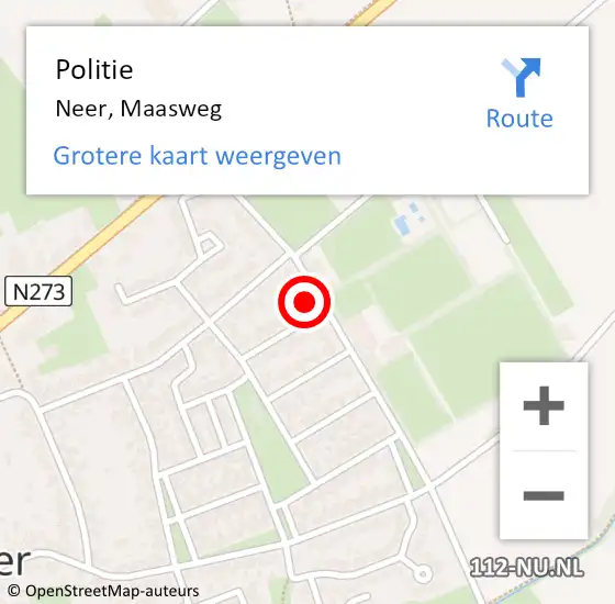 Locatie op kaart van de 112 melding: Politie Neer, Maasweg op 18 oktober 2022 07:44