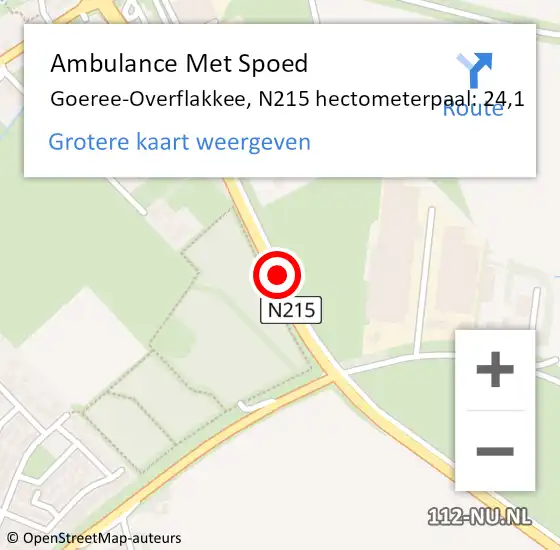 Locatie op kaart van de 112 melding: Ambulance Met Spoed Naar Goeree-Overflakkee, N215 hectometerpaal: 24,1 op 18 oktober 2022 07:52