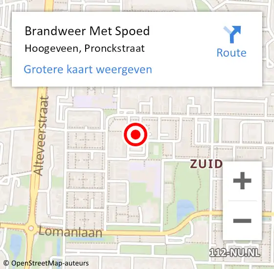 Locatie op kaart van de 112 melding: Brandweer Met Spoed Naar Hoogeveen, Pronckstraat op 1 augustus 2014 20:45