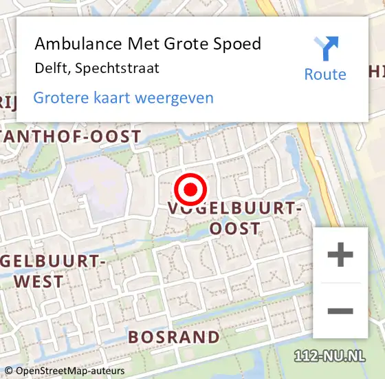Locatie op kaart van de 112 melding: Ambulance Met Grote Spoed Naar Delft, Spechtstraat op 18 oktober 2022 08:31