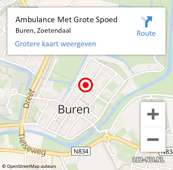 Locatie op kaart van de 112 melding: Ambulance Met Grote Spoed Naar Buren, Zoetendaal op 1 augustus 2014 20:52