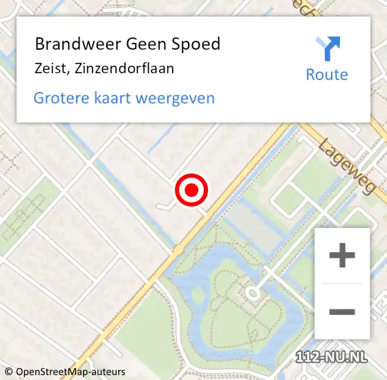 Locatie op kaart van de 112 melding: Brandweer Geen Spoed Naar Zeist, Zinzendorflaan op 18 oktober 2022 08:35