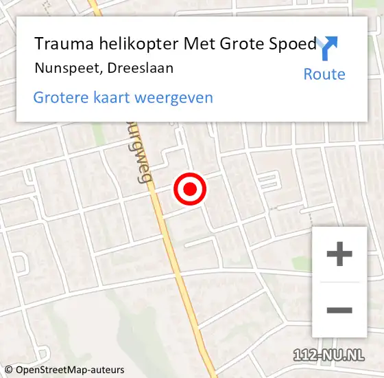 Locatie op kaart van de 112 melding: Trauma helikopter Met Grote Spoed Naar Nunspeet, Dreeslaan op 18 oktober 2022 08:38