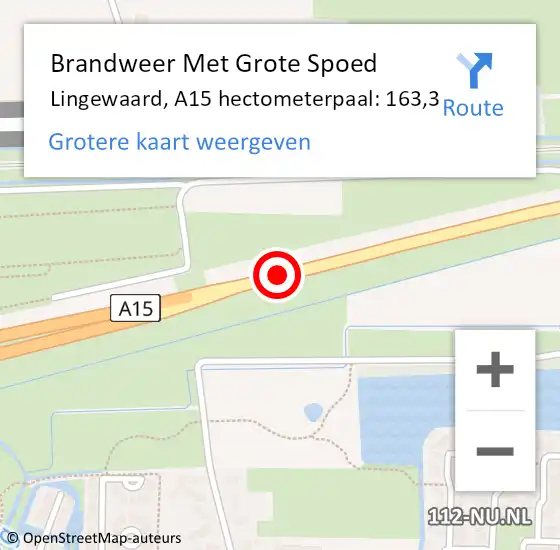 Locatie op kaart van de 112 melding: Brandweer Met Grote Spoed Naar Lingewaard, A15 hectometerpaal: 163,3 op 18 oktober 2022 08:41